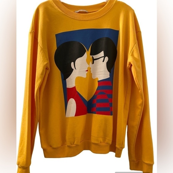 ZARA sweatshirt, golden yellow with embossed silhouettes, oversized size small. - Picture 1 of 4